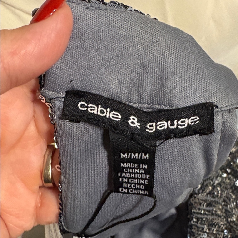 Silver Sequin Halter tank Top stretchy Cable & Gauge holiday evening formal med - Picture 9 of 11